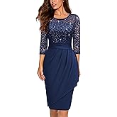 Miusol Women's Elegant Scoop Neck Glitter Sequin Lace Cocktail Party Dress