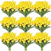 Janinka 100pcs Artificial Tulip Flowers Fake PU Tulips Faux Latex Bouquet Flower Centerpieces Arrangement Floral for Mother Day Wedding Spring Decorations (Yellow)
