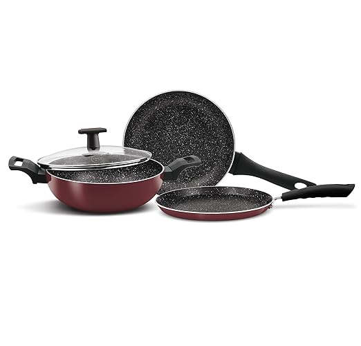 Treo by Milton Granito Induction My Kitchen Set of 3, Burgundy