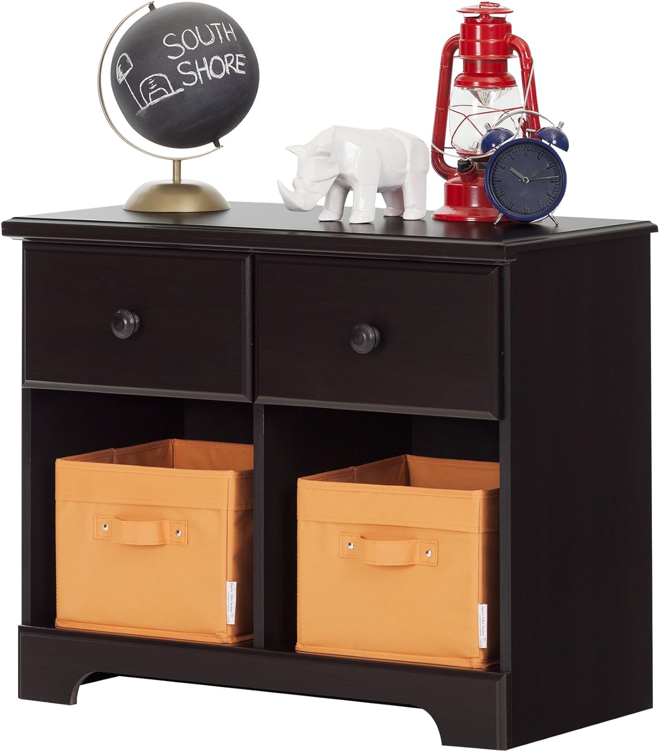 Amazon Com South Shore Summer Breeze 2 Drawer Double Nightstand Chocolate With Wooden Knobs Furniture Decor