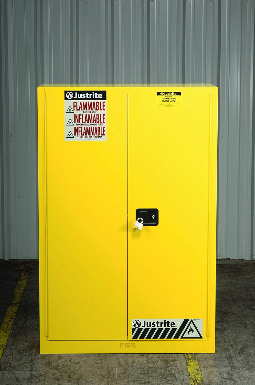 JUSTRITE 894500 Sure-Grip EX Standard Safety Cabinet, 43w x 18d x 65h, Yellow: Utility Cabinets: Industrial & Scientific