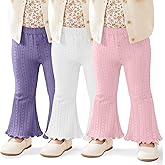 LessonZoo 3 Pack Baby Girls Flare Pants Soft Ruffle Trousers Toddler Solid Bell Bottoms Infant Girls Lightweight Leggings
