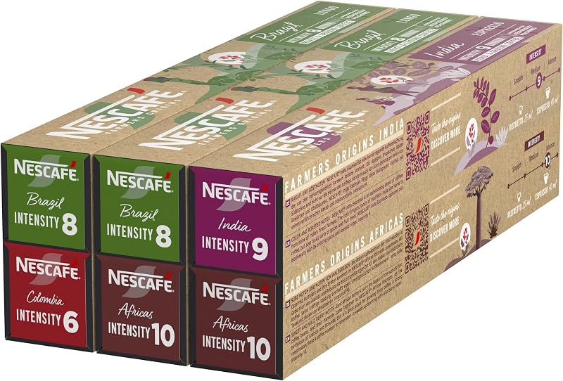 NESCAFÉ Farmers Origins Pack Variété - Cafés de toutes les régions, Arabica et Robusta torréfaction Ambrée 6 x 10 (60 Capsules) Approuvé pour les machines NESPRESSO - Exclusivité Amazon