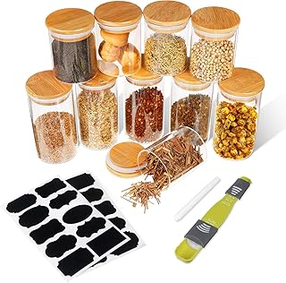 SAWAKE Vorratsgläser 10er Set(250ml*5+350ml *5),Mini Gewürzgläser Vorratsdosen Glas Set Vorratsbehälter Vorratsglas mit Deckel Aufbewahrungsbox Küche,Vorratsdosen luftdicht für Gewürze/Bohnen/Zucker