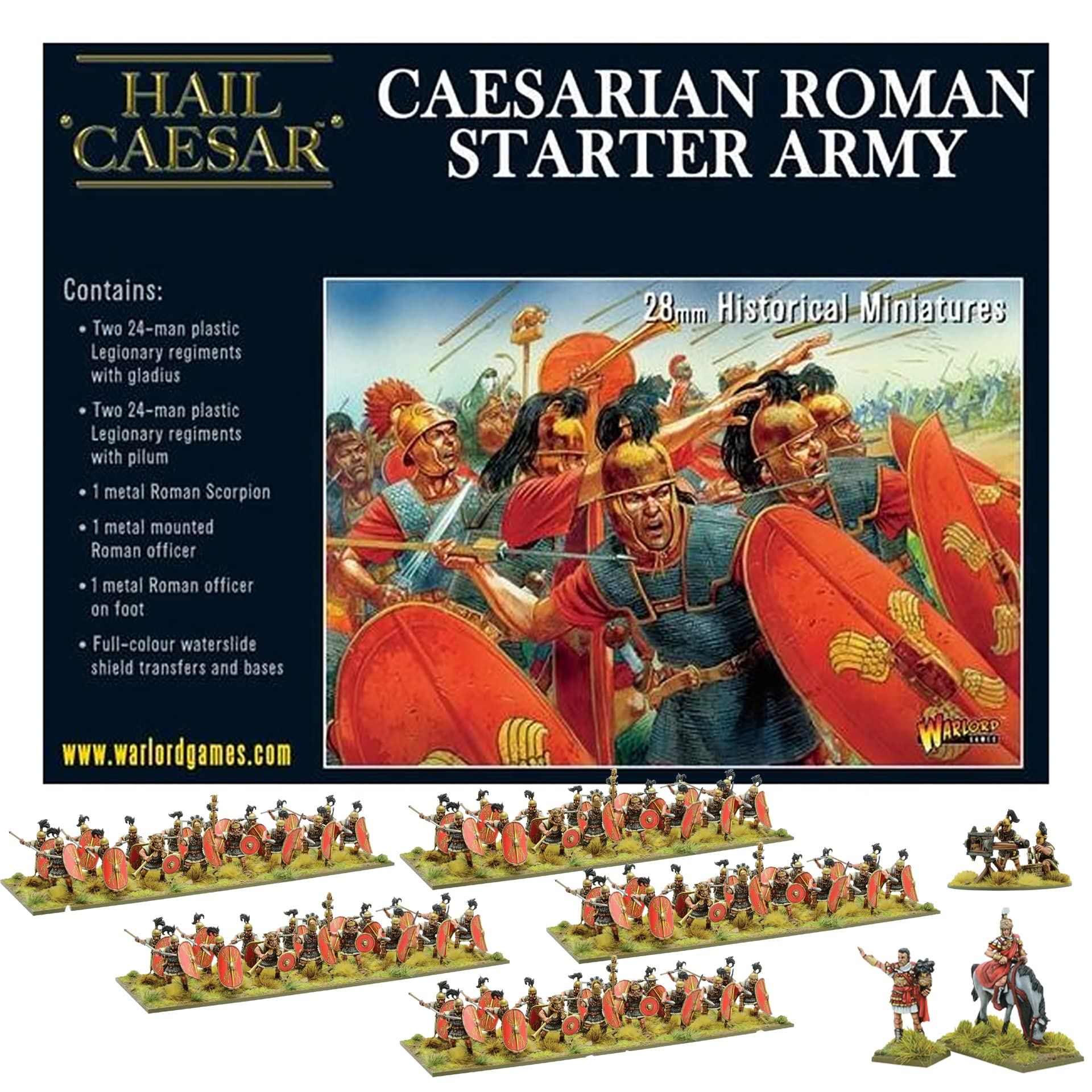 Warlord Games Wargames Delivered - Caesarian Roman Starter Army 28mm Miniatures Includes 98 Infantry, 1 War Machines, 2 Crew Plastic Model Kit, Digital Bundle - Action Figures Model