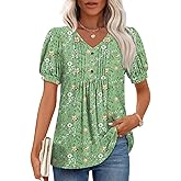 Findsweet Women's Summer tunic Tops Casual Dressy Blouses Short Sleeve Shirts M-3XL