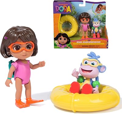 LA EXPLORADORA - Pack de Aventura Acuática Dora y Botas: 2 Figuras Articuladas + Flotador de Juguete - 6073670 - Juguetes Niña 3 años + - Regalo Niña 3 años + - Juegos Infantiles