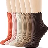 FITRELL 6 Pairs Ruffle Socks, Womens Soft Breathable Cute Lettuce Ankle Crew Frilly Socks