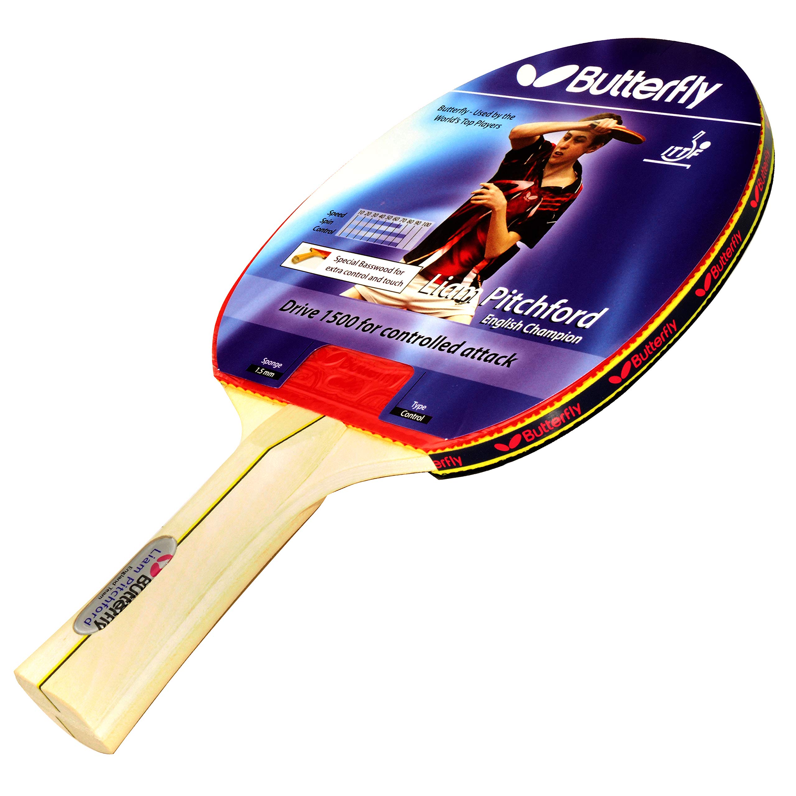 Butterfly Liam Pitchford 1500 Table Tennis Bat ITTF Approved, 1.5 mm