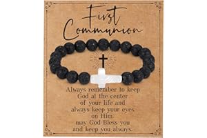 GLITTO First Communion/Confirmation Gifts for Teen Boys Men, Bead White Pearl Cross Bracelets Christian Baptism Jewelry Teenage Boys