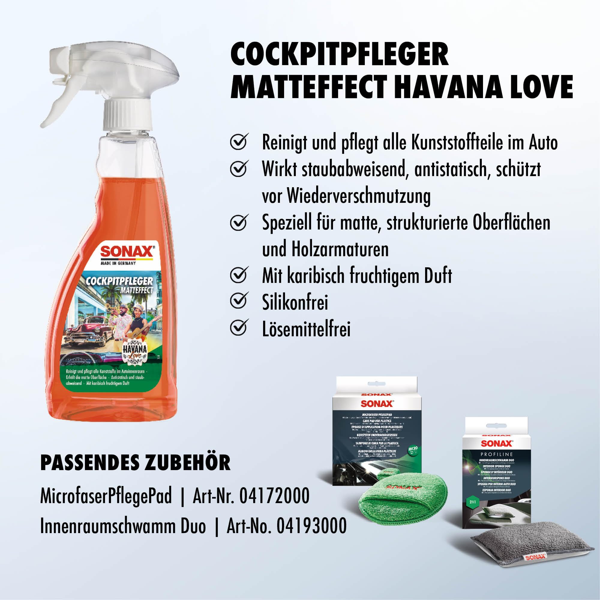 SONAX CockpitPfleger Matteffect Havana Love (500 ml) reinigt und pflegt alle Kunststoffoberflächen im Autoinnenraum | Art-Nr. 03682410 3