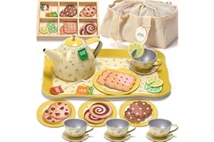 Veitch fairytales Kids Tea Party Set for Little Girl, Tea Sets for Toddler Pretend Play Food Kitchen Toy Accessories Gift for 3 4 5 6 Years Old Girls Boys (Yellow)