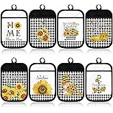 8 Pcs Sunflower Pot Holders with Pocket Buffalo Plaid Potholder Farmhouse Kitchen Heat Resistant Potholders Sunflower Hot Pad Oven Mitt Cookie Bag Oven Glove for Kitchen Decoration Baking Cooking Gift
