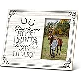 SRADMO Horse Pet Memorial Picture Frame,You Left Your Hoof Prints Forever on My Heart 10×8 inch White Wooden Tabletop Photo Frame,Sympathy Gifts for Loss Of Horse,Passed Away Horse Memorial Gifts