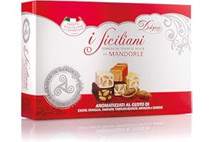 ISICILIANI I Siciliani 17.6oz (500g.) Soft Almond Torrone Nougat Covered in variety flavors of chocolate bite size Individually wrapped Assorted Mix in a nice Gift box approx. 40-42 pieces made in Sicily.NO PRESERVATIVES & GLUTEN FREE You won't be disappointed the best Torrone we have ever tasted!