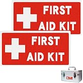 2PCS Bright Self-Adhesive First Aid Decals, First Aid Sign Sticker | Waterproof, First Aid Kit Sticker Sign for Office, Business, First Aid Boxes, Car, School (6.3 X 3.15 Inch)