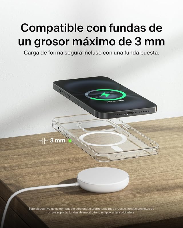 Carregador sem fio compatível com MagSafe, Base de carregamento magnética de 15W, certificação Qi2, iPhone 17, Air, Samsung Galaxy S25, Pixelsnap e AirPods - Sem fonte de alimentação - Branco