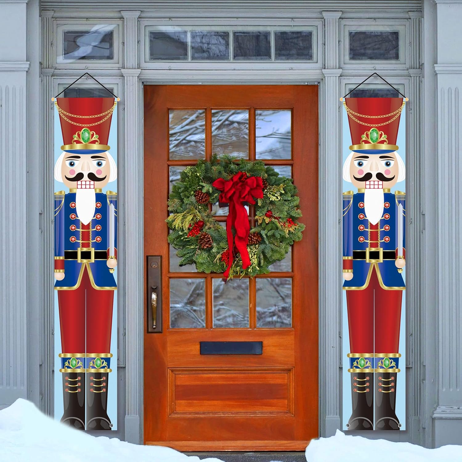 Nutcrackers - Christmas Nutcracker Soldier Door Hanger Porch Banner Décor Indoor & Outdoor – Modern House Décor – Colorful Nutcracker Christmas Banners for Front Door Living Room Kitchen Wall Party (NCK-SWD02)
