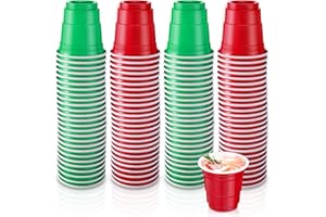 Roshtia 100 Pack 2 oz Christmas Shot Disposable Cups Red Green Shot Glasses Small Plastic Cups for Christmas, New Year Party, Wedding, Beer Taste Serving, Snacks