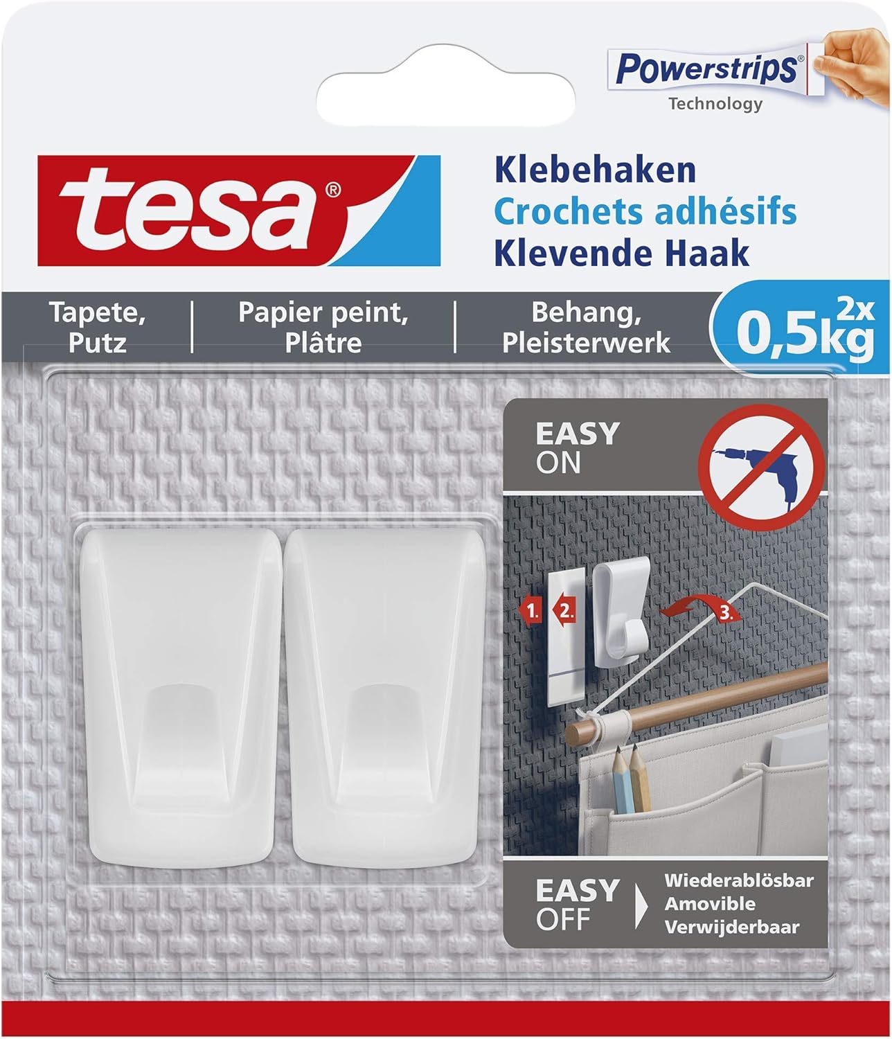 tesa UK 77780 Canvas Wallpaper & Plaster Adhesive Hooks Wallpaper & Plaster, Self-Adhesive