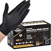 TitanFlex Heavy Duty Black Industrial Nitrile Gloves with Raised Diamond Texture, Latex Free (6mil/8mil)