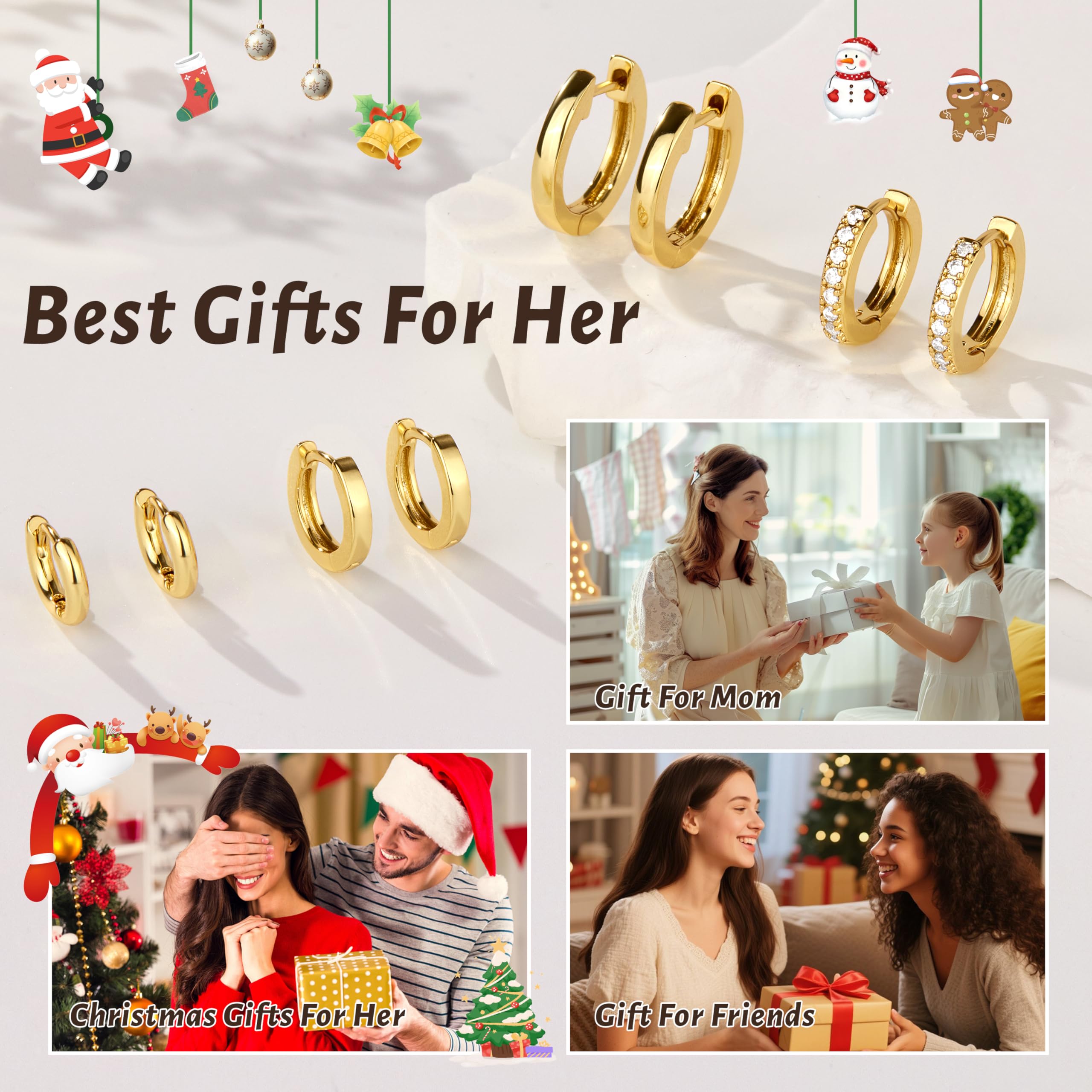Poxtex Small Gold Huggie Hoop Earrings Set for Women Men Hypoallergenic 14K Plated Stack Cartilage Earrings, Multiple Piercing Lightweight Mini Thin Cute Dainty Trendy Jewelry Set Christmas Gifts for Women