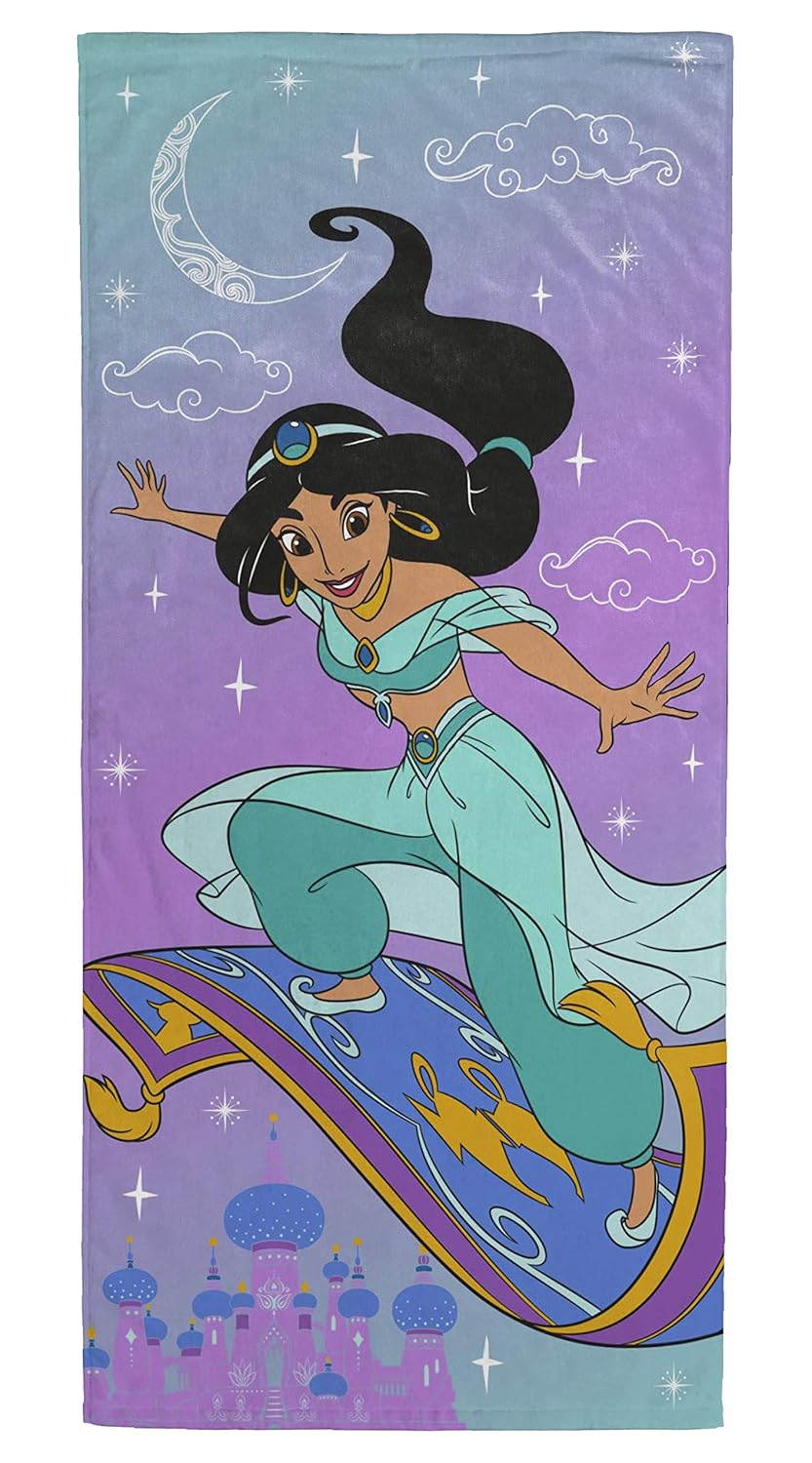 Disney Aladdin Fly Kids Bath/Pool/Beach Towel - Features Princess Jasmine on the Magic Carpet - Super Soft & Absorbent Fade Resistant Cotton Towel, Measures 28 inch x 58 inch (Official Disney Product)