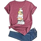 Walsilk Womens Oversized Cats Short Sleeve Funny T Shirts Trendy Cute Crew Neck Workout Tee Casual Summer Tops for Women