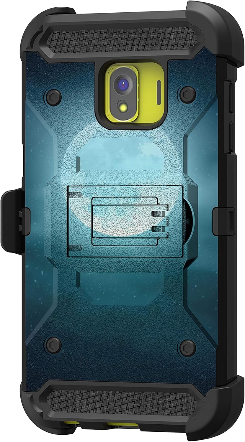 TurtleArmor | Compatible with Samsung Galaxy J2 Core Case | J2 Dash | J2 Pure [Armor Pro] Heavy Duty Full Body Armor Hybrid Kickstand Rugged Cover Holster Belt Clip Case - Blue Moon