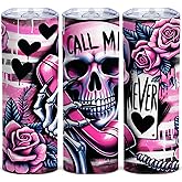 Floral Skull Tumbler 20oz, Funny Insulated Travel Mug for Women, Gift for Skull Lovers, Stainless Steel Coffee Cup with Lid, Vacuum Skinny Cup (1 Pack)