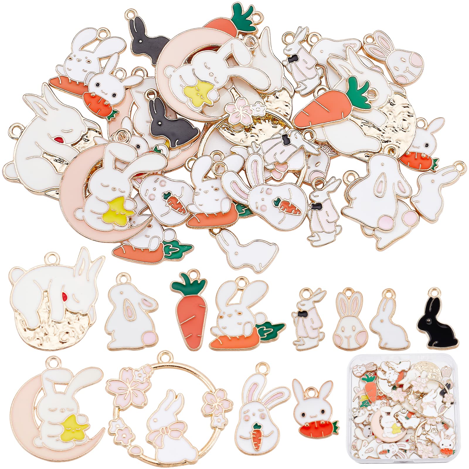SUNNYCLUE 1 Box 48Pcs 12 Styles Easter Charms Bulk Bunny Charm Rabbit Carrot Alloy Enamel Charms Animal Dangle Charm for Jewellery Making Charms Bracelet Necklace Earrings Adults DIY Crafting — image 1