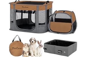 PETEASE Portable 2-in-1 Dog Crate playpen, Outdoor Cat Playpen with Litter Box Area for Indoor Cats Enclosed Rabbit Puppy Hamster, Indoor/Outdoor Cats Enclosure Cages Tent Tent (Brown)