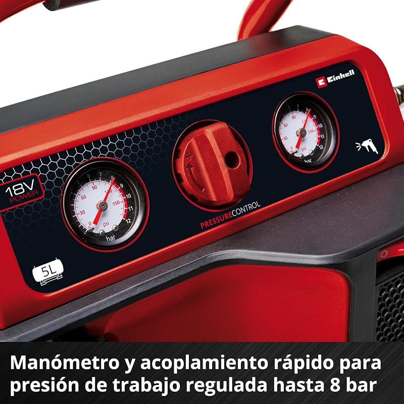 Compressor sem fio TE-AC 18/75 Li OF-Solo Power X-Change (18 V, máx. 8 bar, tanque de 5 l, potência de sucção de 75 l/min, 2 manômetros, isento de óleo, sem bateria)