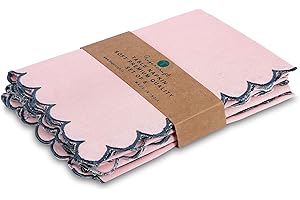FINGERCRAFT Dinner Napkins, Everyday Use, Premium Quality Cotton Linen Blend Napkins Set of 6 Perfect for Parties Dinners Weddings Cocktail Christmas Napkins Cloth Washable & Reusable 18 x18 –VFC-Scallop-Pink
