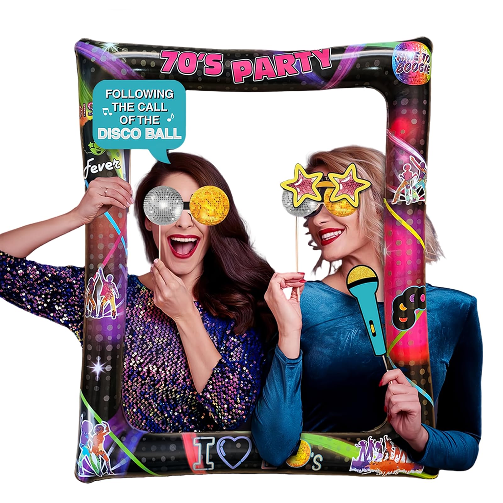 70s Retro Photo Booth Prop - Giant Inflatable Selfie Frame, Disco Party Decorations