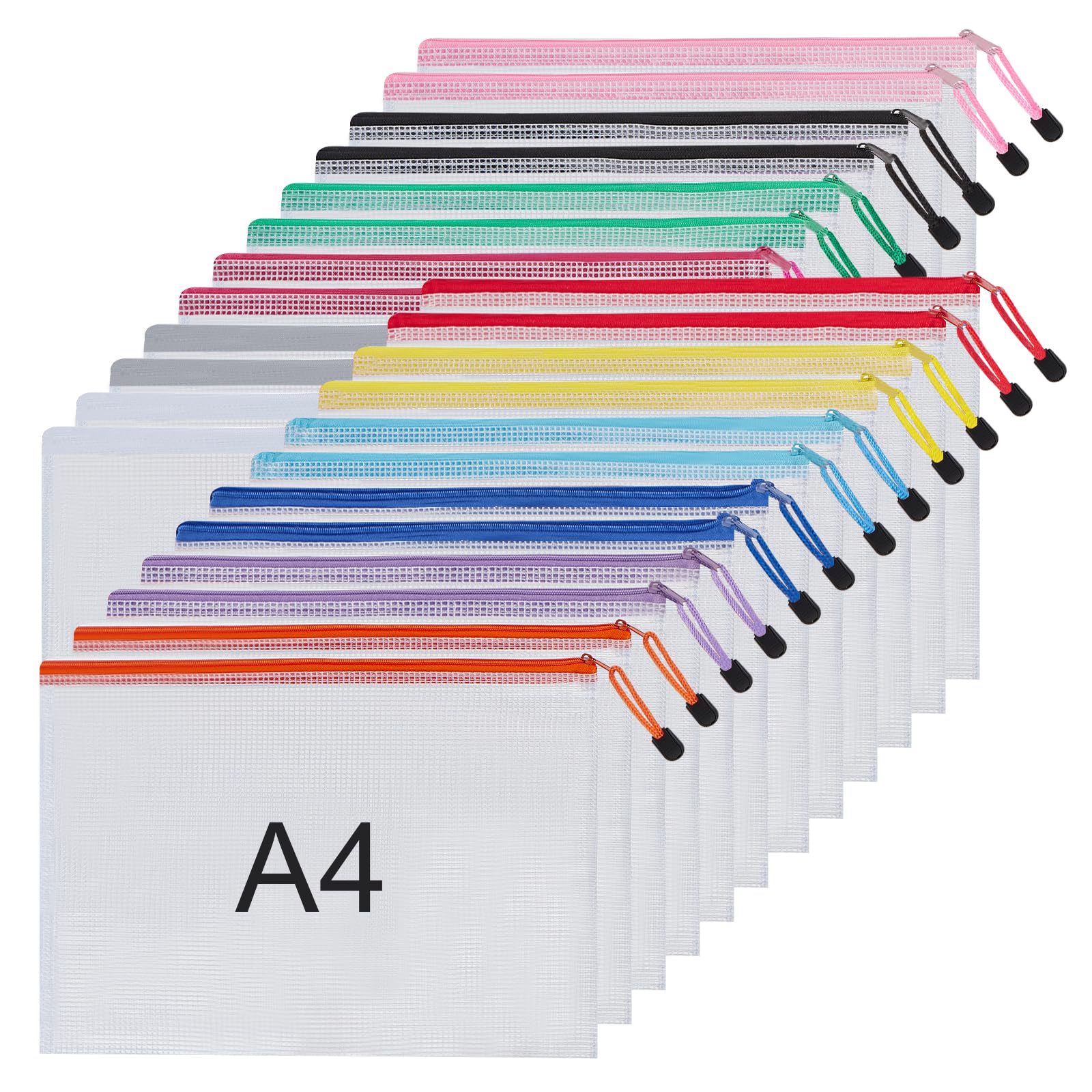 ACEONE A4 Zipper File Bags, Plastic Document Bags Zip Wallet Folders Mesh Zipper Pouch Document Holder for Office Home School Travel (24)