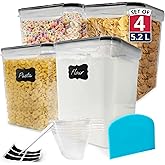Reli. 5.2L Airtight Food Storage Containers with Lids (4 Sets) | Kitchen Organizers and Storage Pantry Organizers | BPA Free Plastic Container Set w/ 4 Measuring Cups, Dough Scraper, 6 Labels, Pen