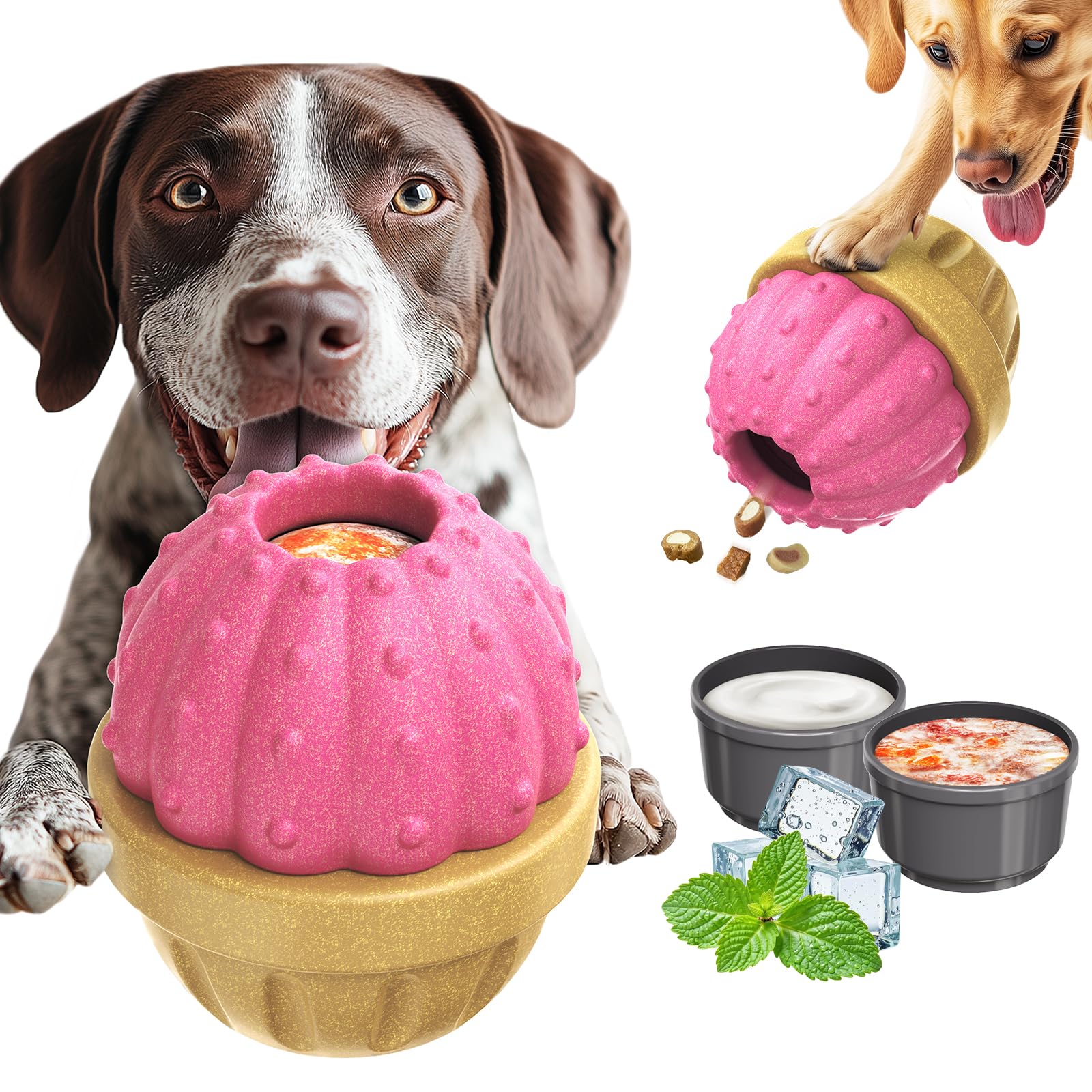 Photo 1 of DSUMD Interactive Dog Toys, Frozen Treat Dispensing for Aggressive Chewers, Indestructible Nylon Chew Toy, Slow Puzzle Feeder for Healthy Eating, for Small Medium Large Breed to Keep Them Busy, Pink