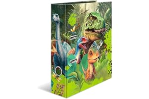 HERMA 20079 Folder A4 Dino World, 7 cm Wide, Cardboard Folder with Inner Print for School and Office, Sturdy Children's Ring Binder Made of Cardboard for Boys and Girls