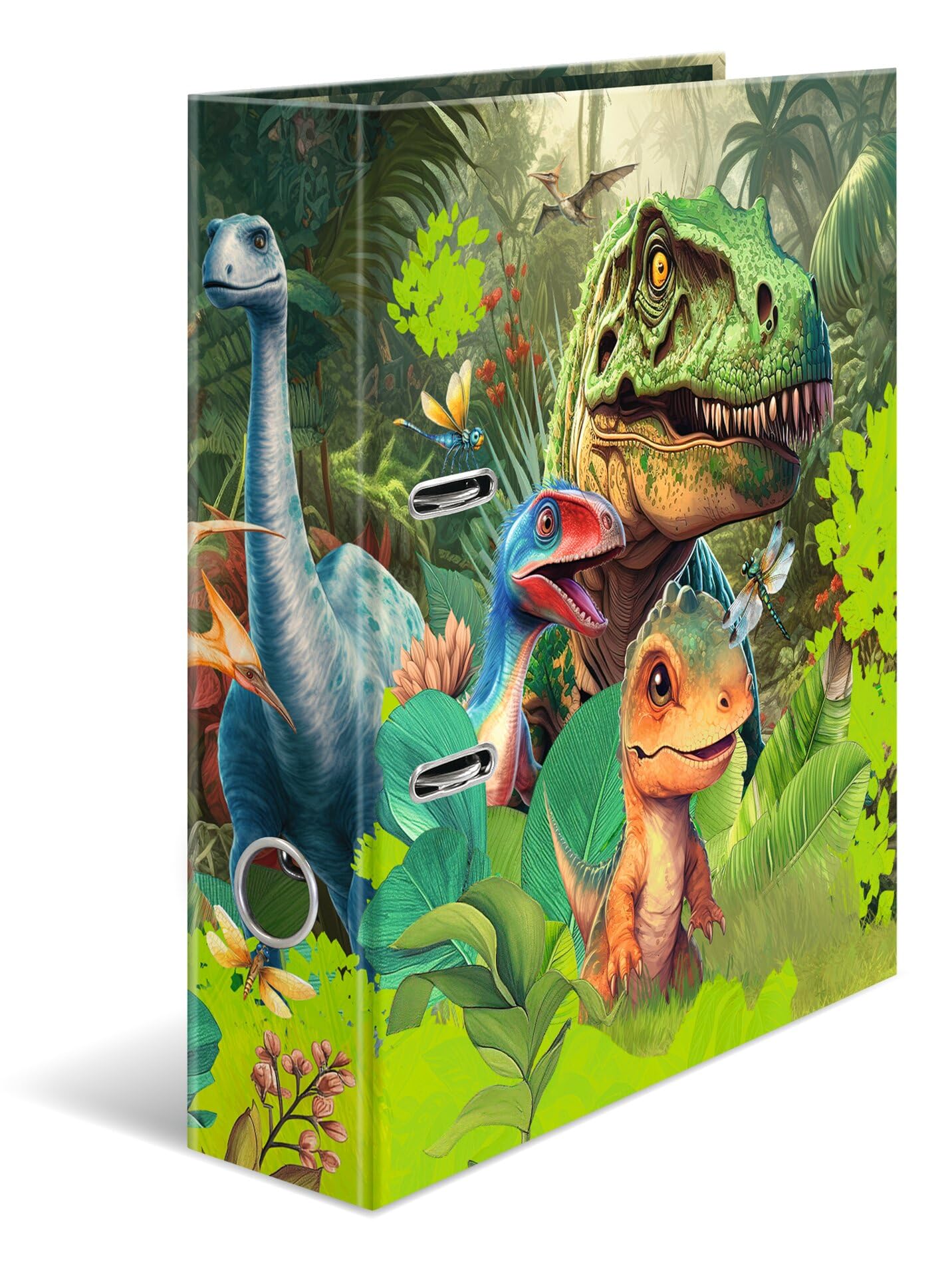 HERMA Folder A4 Dinosaur Animals Motif Lever Arch File with Inner Print, 7 cm Wide Children's Ring Binder Made of Sturdy Cardboard for School and Office