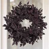 Fall Wreath for Front Door- 24 Inch Fall Decor Plum Leaves Halloween Wreath | Fall Decorations for Home, Thanksgiving Purple Fall Decor Farmhouse Harvest Decor for Home Wall Window Mantel Indoor Outdoor