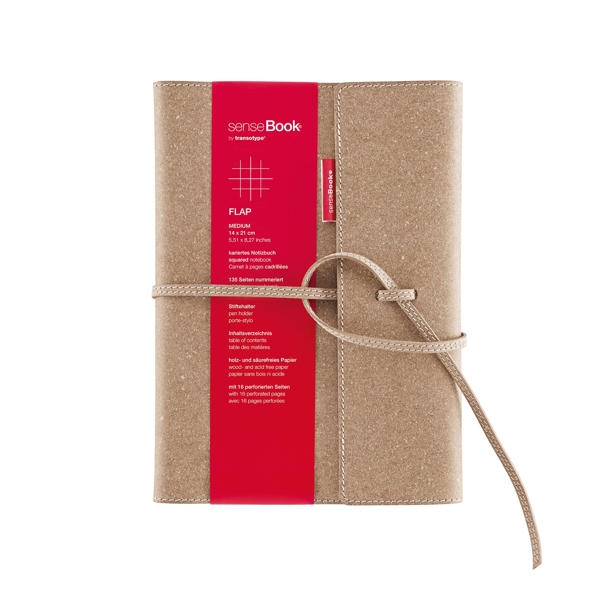transotype senseBook Medium Leather Flap Squared Notebook