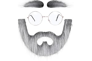 mifengda Fake Mustache Self Adhesive Fake Beard for Adults Costume Mustaches Halloween Facial Hair with Eyebrow and Glasses