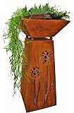 Edelrost Säule Mit Schale – 100 Cm Hoch, Konisch, Handarbeit, Für Garten- & Wohnbereichsdekoration