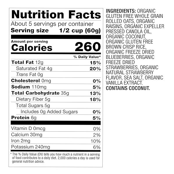 OATSOME BERRY COCONUT GRANOLA, NO SUGAR ADDED, GLUTEN FREE, 6G PROTEIN, MADE WITH WHOLE GRAIN ORGANIC OATS, COCONUT, STRAWBERRIES, BLUEBERRIES, FOR PROTEIN SNACKS CEREALS BREAKFAST YOGURT, 10 OZ BAG