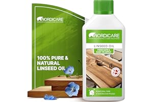 Nordicare Linseed Oil for Wood - 100% Pure & Natural Linseed Oil for Entire Indoor Area - Food-Safe Raw Linseed Oil for Wood Furniture - Underlines the Original Wood Structure - Made in Denmark 16.9oz