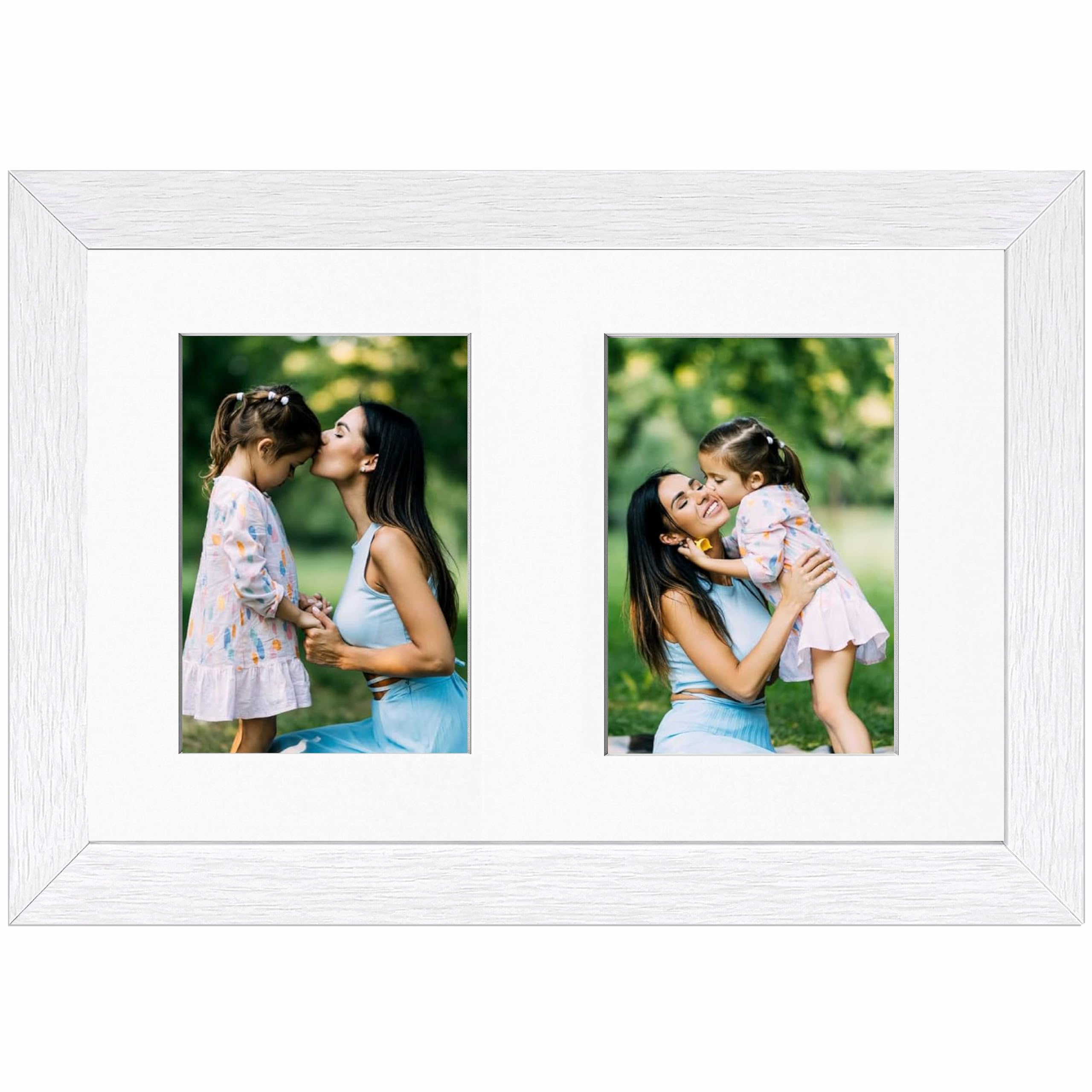 A4 White Picture Frame with Mount for Two Photos – Dual Aperture Collage Frame for Photo Prints, Art, Posters, or Certificates – Wall or Tabletop Display