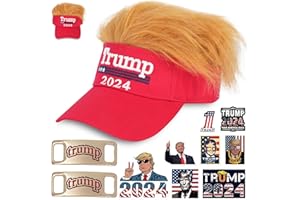 HOUSOLY Trump 2024 Hat, Donald Trump Shoes Lace Tag, 50 Pack Trump 2024 Stickers, Trump Bobblehead 2024 Merchandise Donald Trump Sign, The Cult of President Trump MAGA Flag Shirt Socks