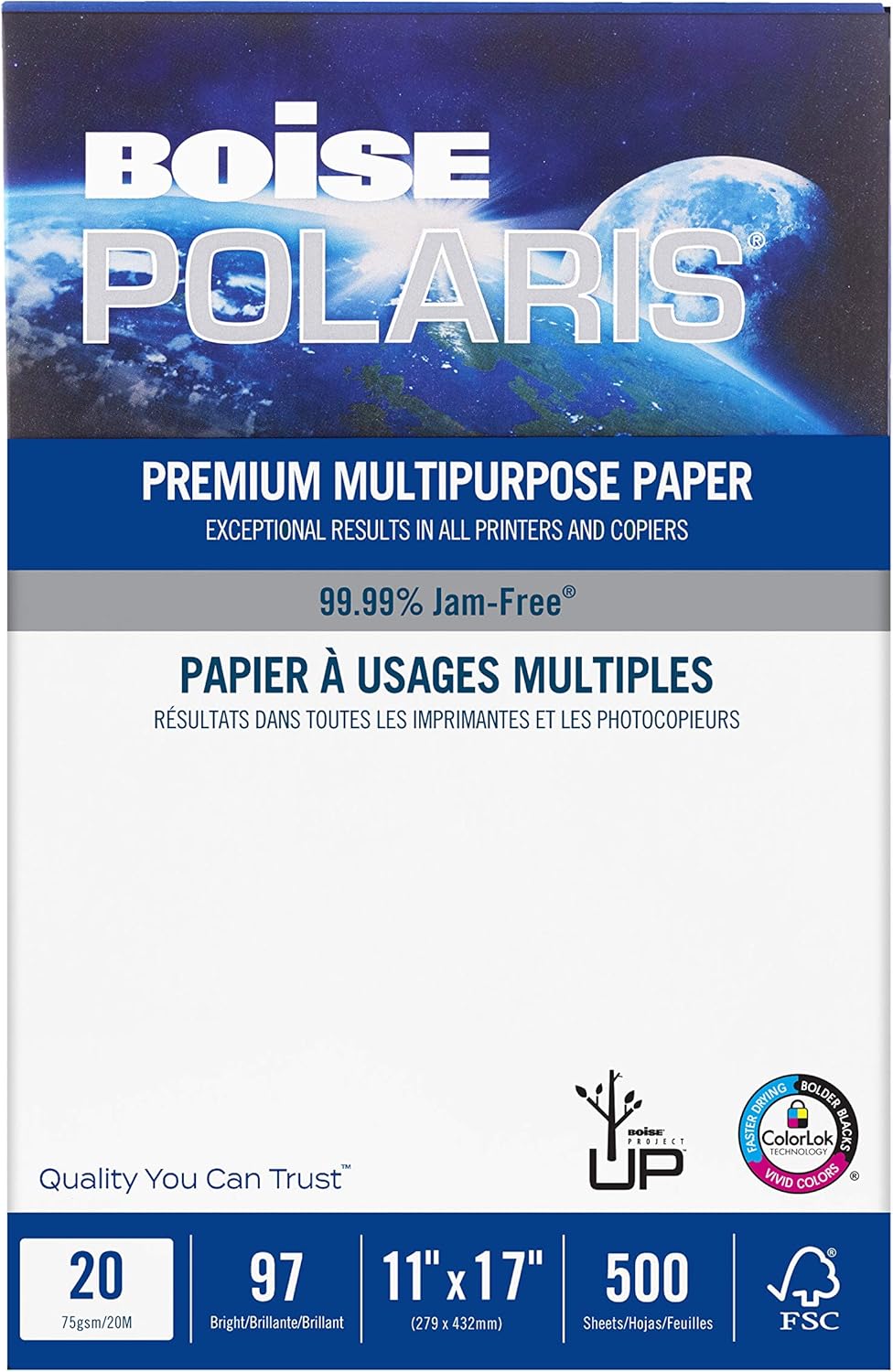 BOISE POLARIS Premium Multipurpose Copy Paper, 8.5" x 11" Letter, 97 Bright White, 20 lb., 10 Ream Carton (5, 000 Sheets) : Multipurpose Paper : Office Products