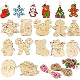 48Pcs Christmas Wooden Ornaments to Paint,12 Styles DIY Craft Kit | Preprinted Wood Ornaments to Color,Christmas Craft Activities,DIY Tree Decorations for Classroom,Family and Holiday Party